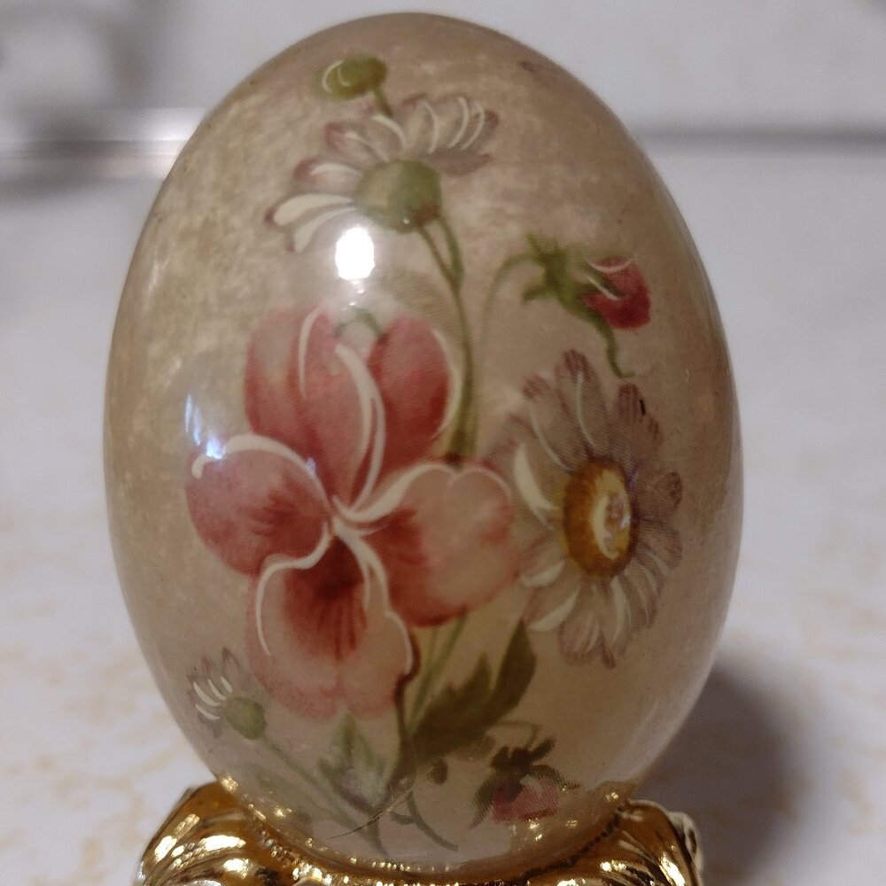 Genuine Italian Alabaster Flowered Egg